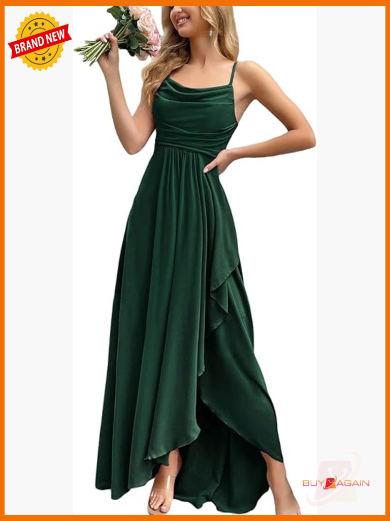 Elegant Sleeveless Cowl Neck Maxi Dress With Slit For Wedding Guest Prom